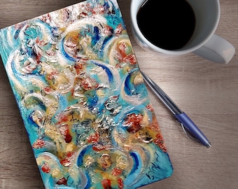 Hand Painted Notebook, Hard Front and Back Cover, Abstract Acrylic Painting, Personalized Spine, Custom Memo Journal, Original Art