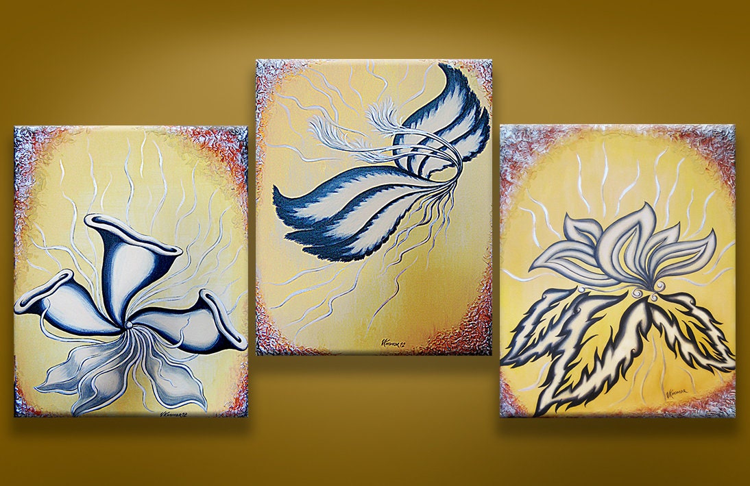 The Big Bang 8 Triptych Unique Acrylic Pour on 3 X 12 X 4 Small