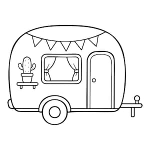 Söt husbil SVG PNG AI, kaktus vintage linjekonst Clipart, Cricut-fil