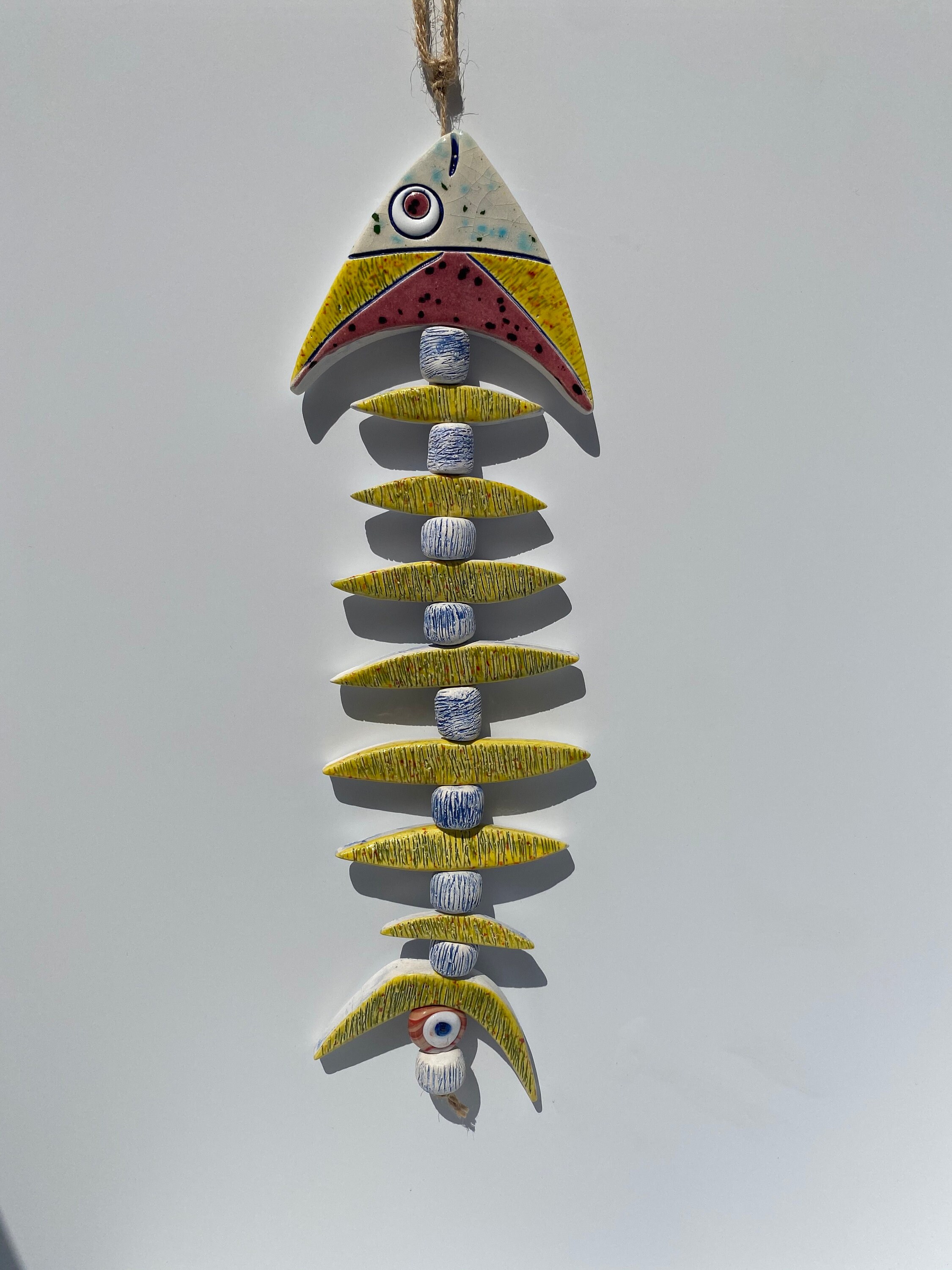 Yellow Fish Bone Sign / Ceramic Fish Skeleton Sign / Wall Hanging Fish ...