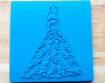 Embosseur de mariée, Habillage de biscuit de robe de mariée, Robe florale - 106