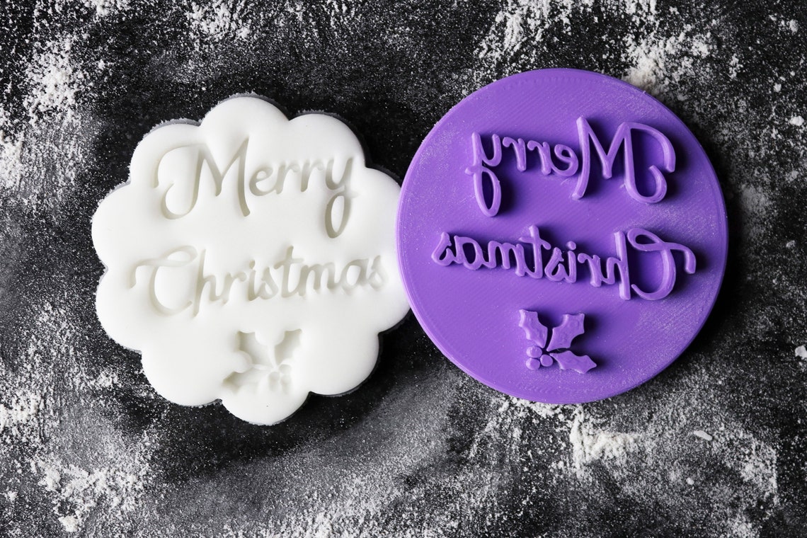 Merry Christmas Stamp Embosser Christmas Cookies Fondant Etsy
