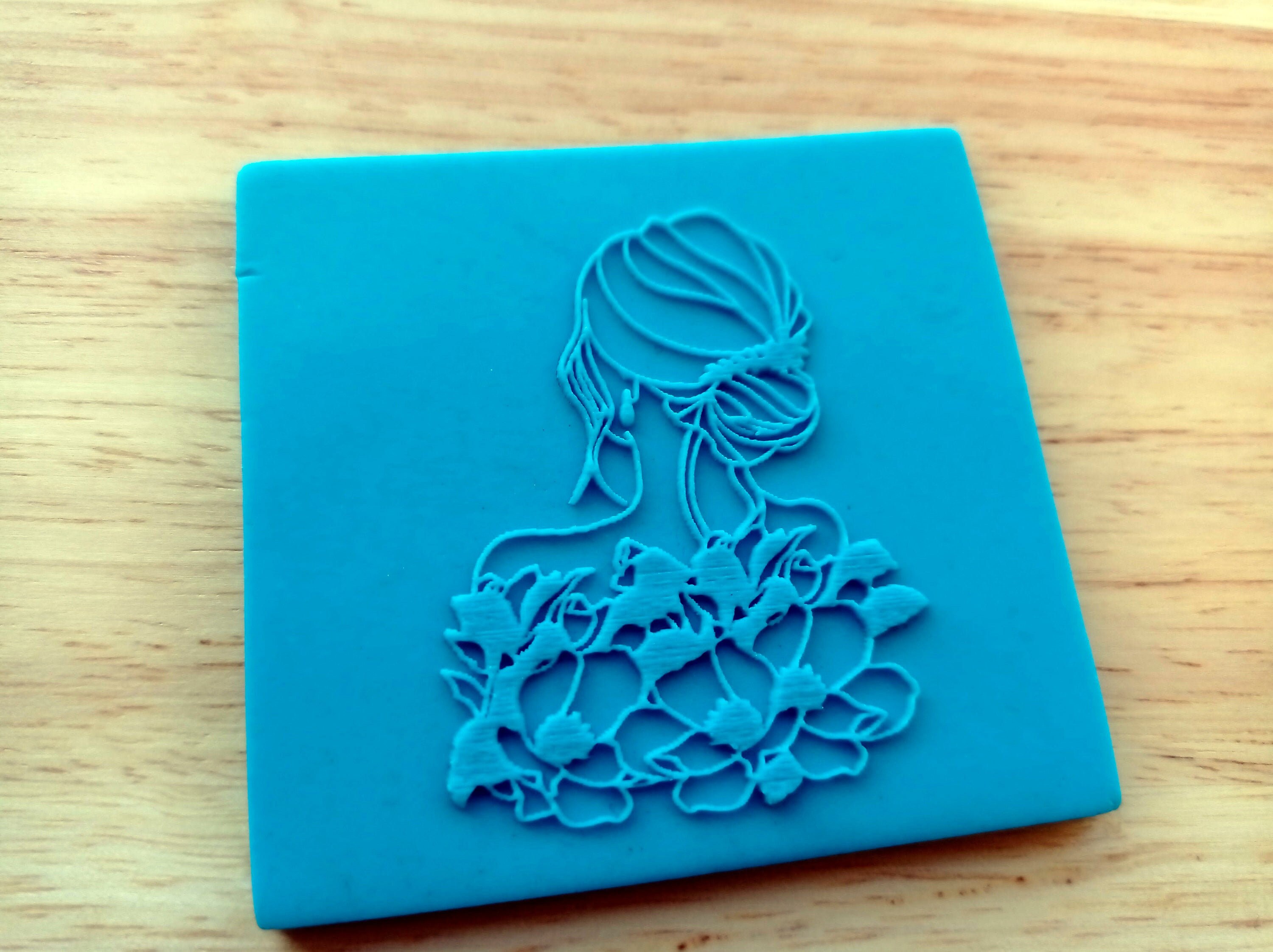 Floral Lady Cookie Embosser Floral Woman Cookie Debosser Etsy