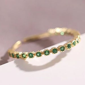 Trendy Fine 14k Gold Emerald Opening Rings for Women Adjustable Design High Quality Jewelry Anniversary Weddings Party Gift