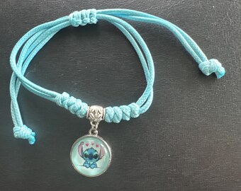 Handmade Stitch Bracelet | Adjustable Blue Cord Bracelet | Cute Cartoon Charm Jewelry | Gift for Girls Kids Disney Lovers