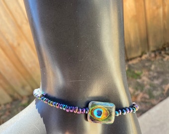 Ankle Bracelet Black/Blue/White/Silver Stretch Dainty Anklet