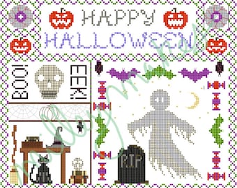 Muestra de punto de cruz de Halloween - Patrón digital