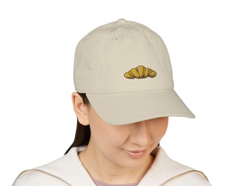 Organic Croissant Baseball Cap | Eco-Friendly Hat, Gift for Foodies, Unique Embroidery, Casual Style, Summer Accessory