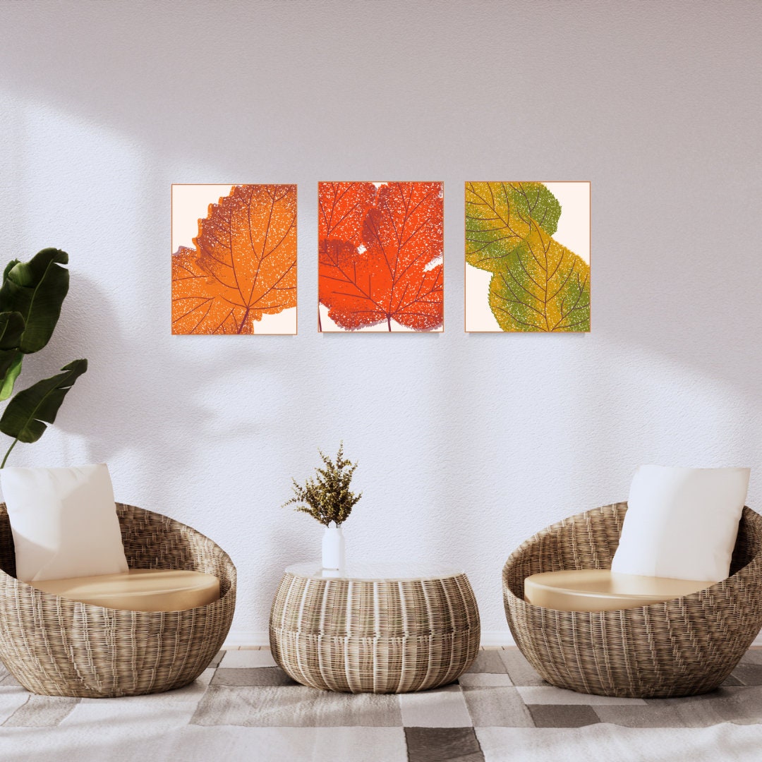 Set of 3 Fall Leaf Wall Art Autumn Print Fall Decor Etsy