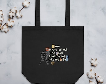 Affirmation quote tote bag, Canvas tote bag, School tote bag, Laptop tote bag, Cute tote bag, Reusable Bag, Shoulder Bag, Eco Friendly