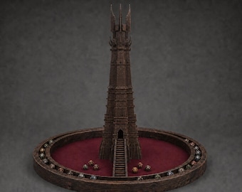 Orthanc Dice Tower, 50cm Solid Black Walnut Dice Roller, Handmade Fantasy Gaming Tower, Luxury DnD Tabletop Centrepiece