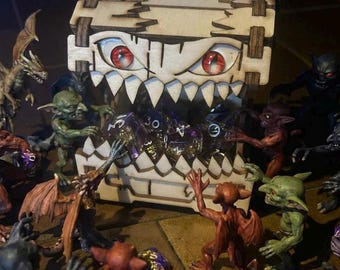 Mimic Chest Dice Box, Wooden DnD Dice Holder, Personalised Tabletop Gaming Storage