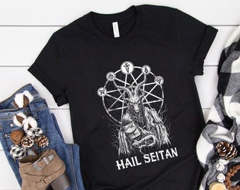 Grindstore T-Shirt Hail Seitan Design Vegano da Uomo in Nero 