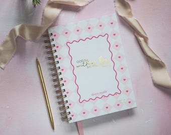 Personalised Faith Planner | God is Within Her | Undated Week View | Pink Harlequin Hearts