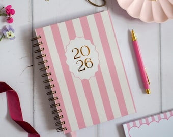 2026 Personalised Christian Faith Planner | Weekly View | Blush Pink Candy Stripe