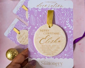 Personalized Ceramic Christmas Ornament | Isaiah 9:6 Christian Gift