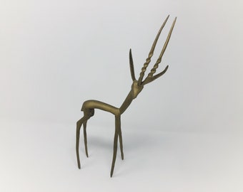 Vintage Handmade Brass Gazelle, MCM Decor, African Decor, 10" Tall
