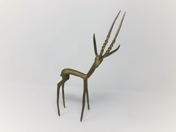 Vintage Handmade Brass Gazelle, MCM Decor, African Decor, 10" Tall