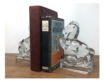 VTG Glass Horse Bookends, Equestrian Decor