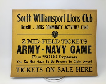 Vintage Army Navy Game Sign, Williamsport, Football Ticket Sign, Cardstock Football Sign, College Football Decor, Military Decor
