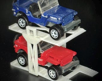 Car lift for displaying hot wheels cars.