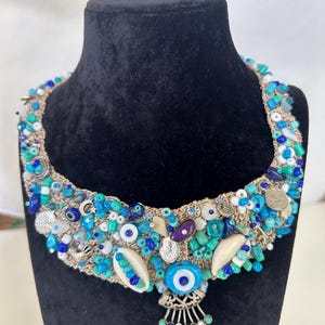 Handmade Beaded Necklace with evil eye