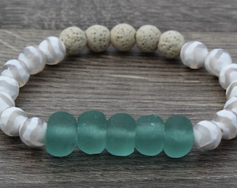 Vetro marino verde e Bracciale Dzi agate Stretch