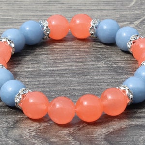 Coral Jade and Angelite Stretch bracelet