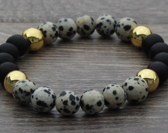 Dalmation and Onyx Stretch bracelet