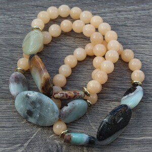 Amazonite and Peachy Jade Stretch Bracelet - Etsy