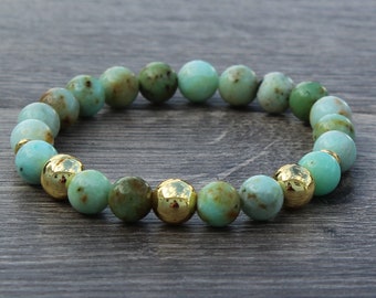 Mongolian Turquoise and Gold SKINNY Stretch bracelet