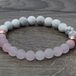 Rose Quartz and Howlite SKINNY Stretch bracelet