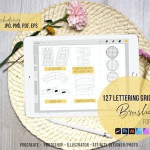 127 Carta + Guia de grade | Pincel Digital | formas personalizadas do photoshop | símbolos de ilustrador | procriar pincéis | ativos de afinidade