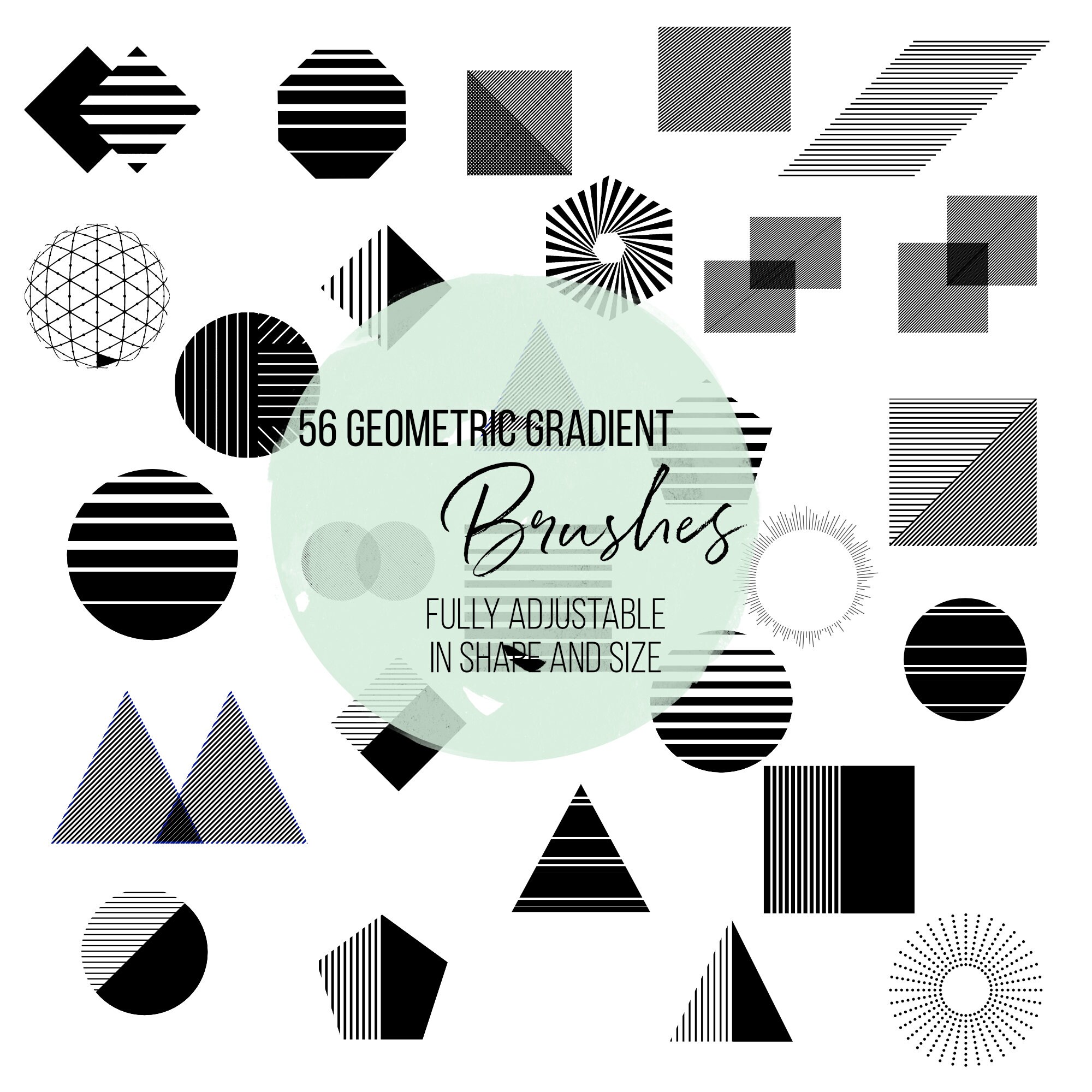 200 Procreate Brushes | Geometric Gradients and Shapes | Outlines ...