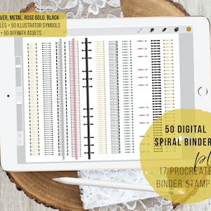 50 Digital Spiral Binder Rings, Digital Binder Rings, procreate brushes, Binder Rings, Spiral Binder Rings, Digital Planner, iPad Planner