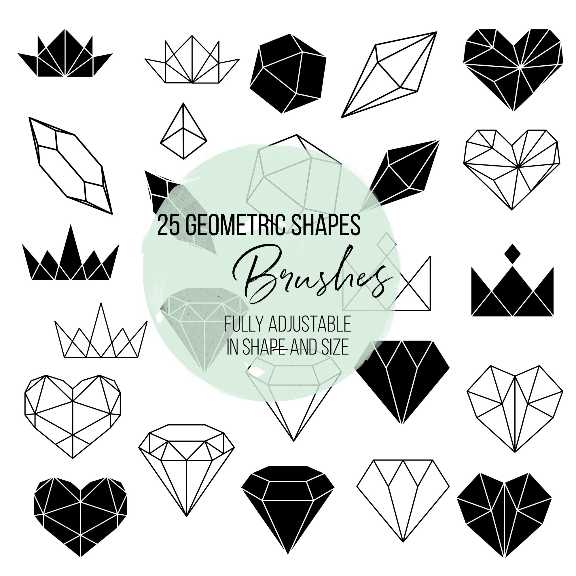200 Procreate Brushes | Geometric Gradients and Shapes | Outlines ...