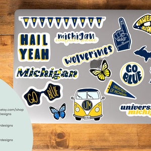 University of Michigan Sticker Pack || Custom Waterproof Sticker || Personalized Sticker || Laptop College Sticker || Waterbottle Sticker