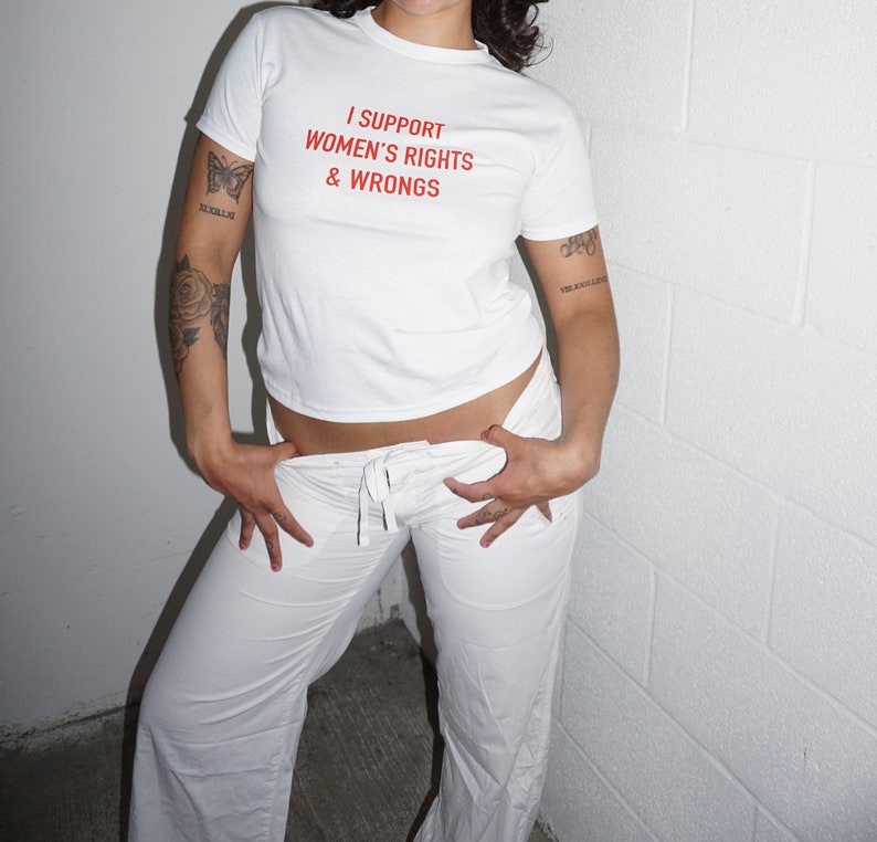 I support women's rights & wrongs baby tee l y2k trendy crop top graphic tee image 3