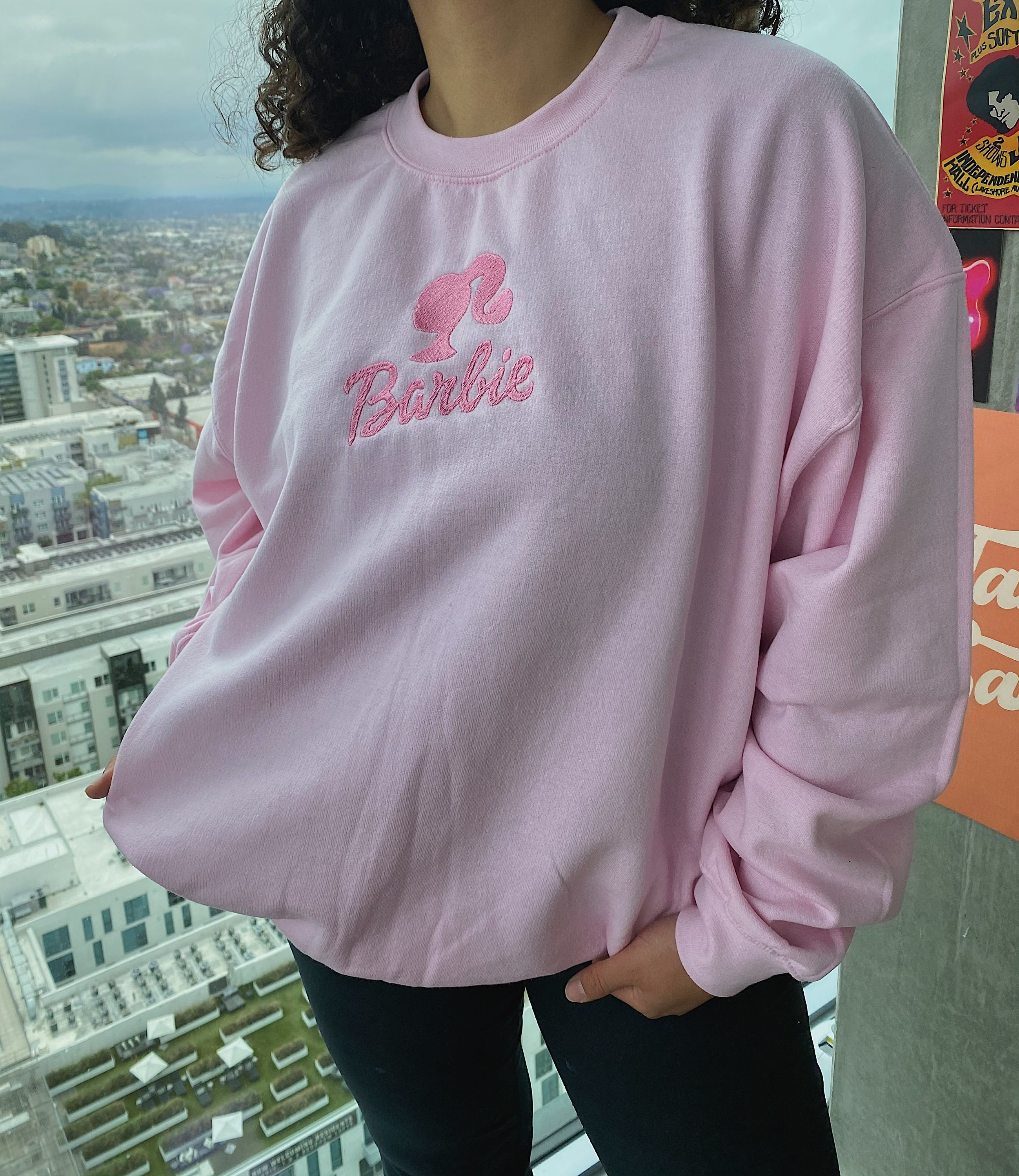 Barbie pink crewneck l Trendy y2k embroidered sweatshirt | Etsy