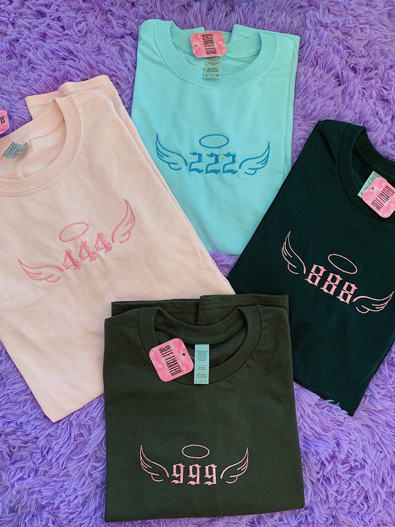 Angel Numbers Embroidered T-shirt l Angel numbers with wings tee 