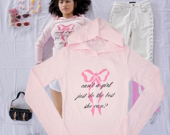 Can't a girl just do the best she can baby pink long sleeve hoodie