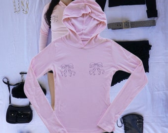 Ribbon baby pink long sleeve hoodie