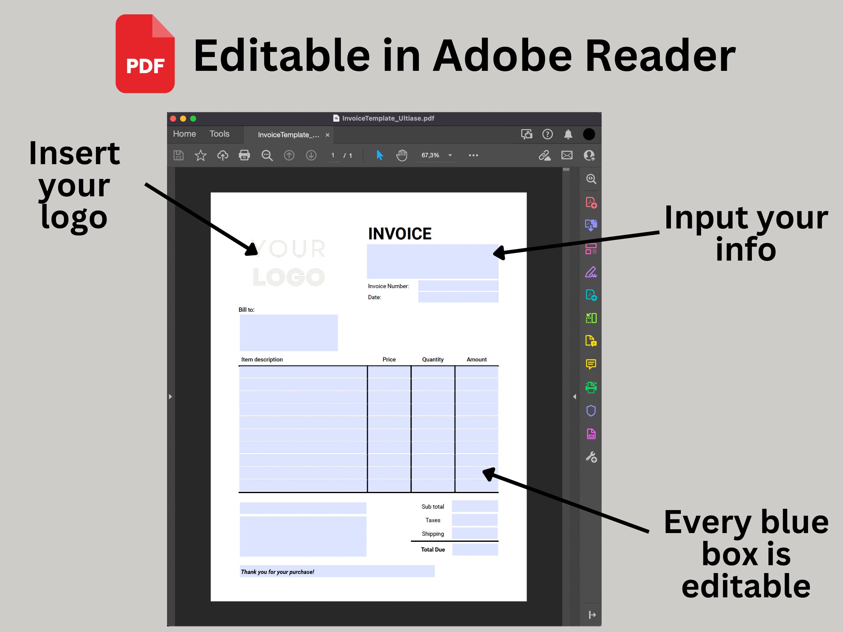 Invoice Template PDF Google Docs Word | Printable PDF | Editable PDF ...