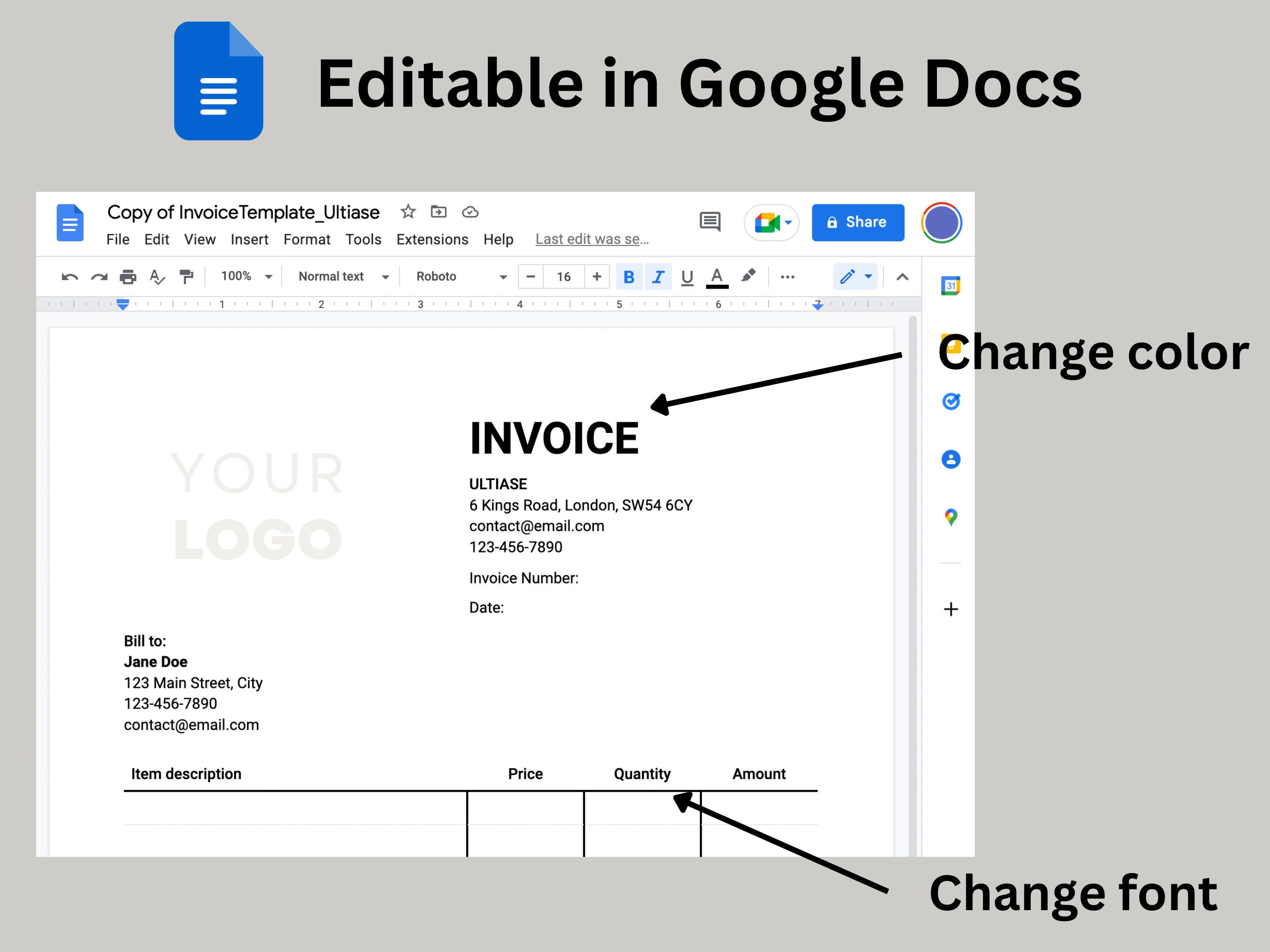 Invoice Template PDF Google Docs Word | Printable PDF | Editable PDF ...