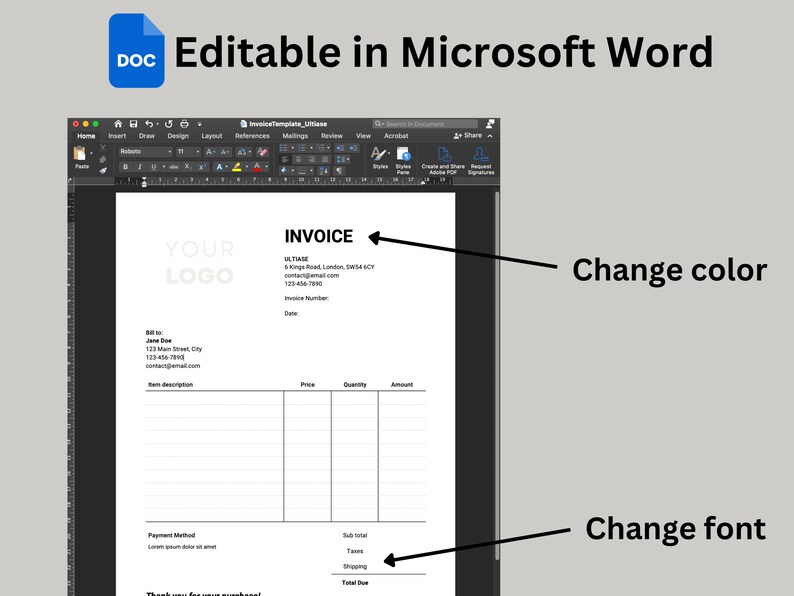 Invoice Template PDF Google Docs Word | Printable PDF | Editable PDF ...