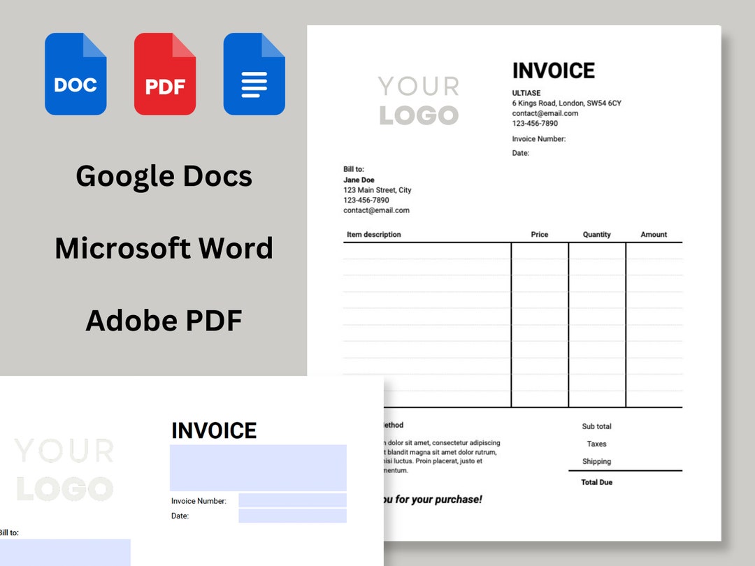 Invoice Template PDF Google Docs Word | Printable PDF | Editable PDF ...
