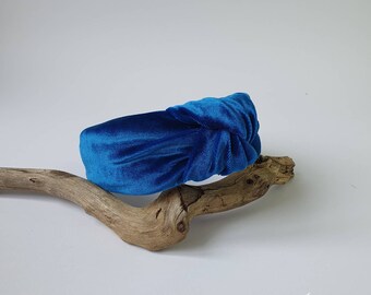 Diadema de terciopelo anudado en la parte superior azul. Turbante Diadema. Diadema de mujer. Accesorios para el cabello Top anudado. Diadema de terciopelo. Diadema azul. Banda para el cabello