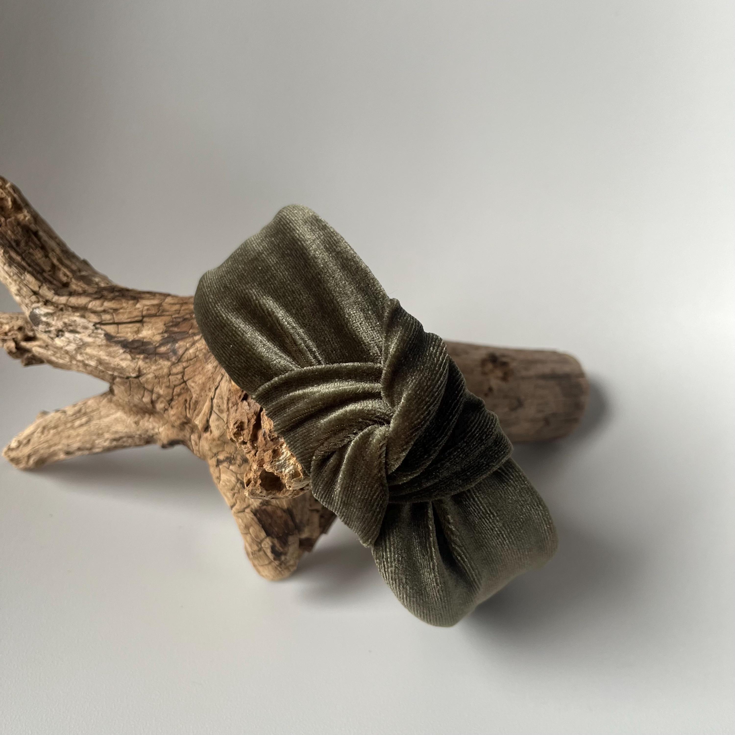Top Knotted Headband - Olive Green Velvet. Headband Turban  display picture 3