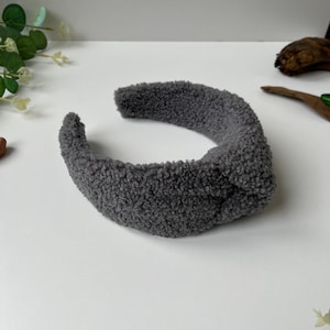 Graues Teddy Stirnband. Teddy Stirnband. Handmade Geschenk. Stirnband. Handgemachte Teddy Top geknüpft Stirnband. Teddystoff. Mutter und Tochter