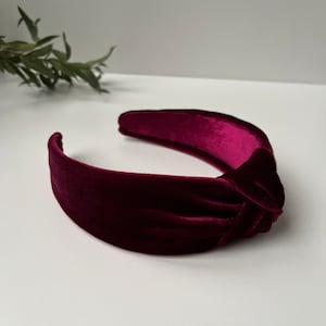 Rosy color top knotted velvet headband. Headband Turban. Women headband. Hair accessories Top knotted. Velvet hairband. Red velvet, bordo